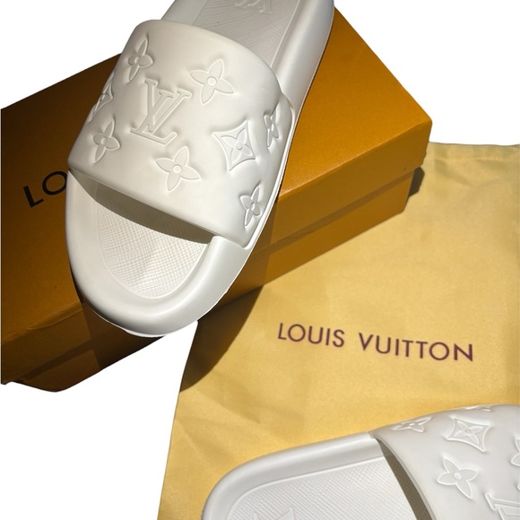 Louis Vuitton Embossed White Slides